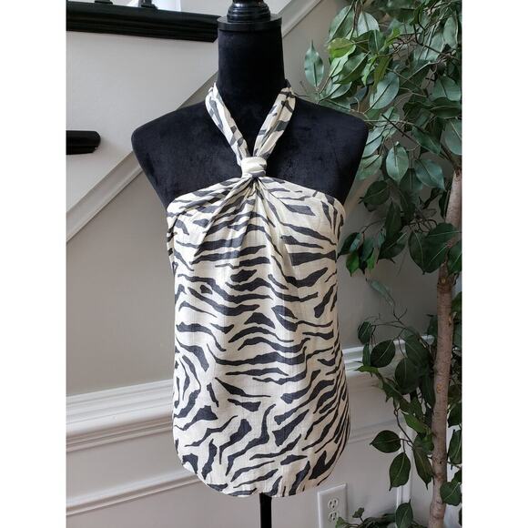 Nine West Top Blouse Women's XL White Black Zebra Print Sleeveless Keyhole Back - Picture 2 of 10